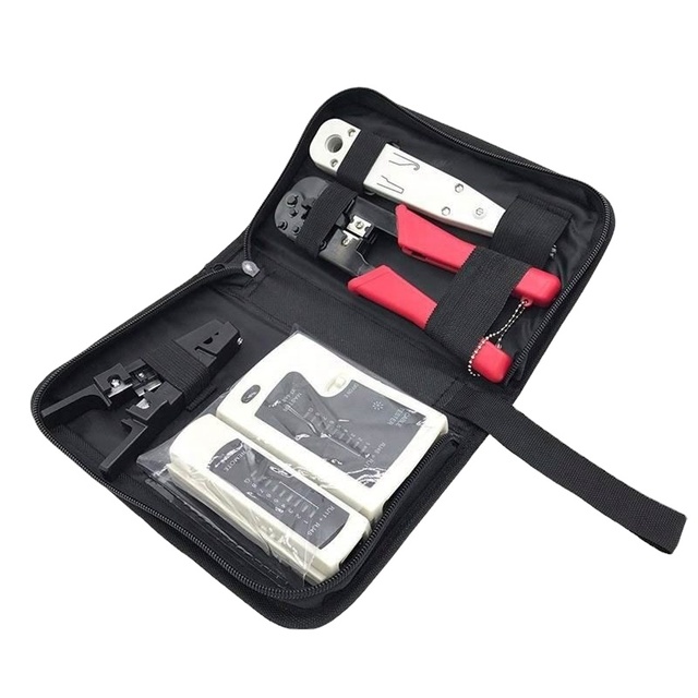 4-in-1 Network Cable Tool Kit Punch Tool Crimping Stripper Tester Telecom Parts Essential for Cable Manament