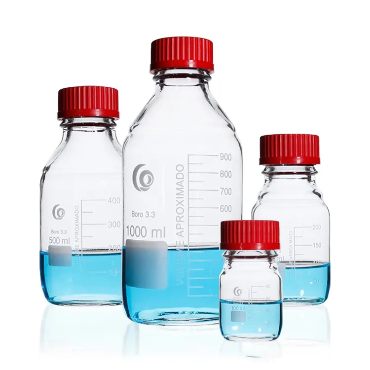 Loikaw高品質化学実験室試薬ボトルブルースクリューキャップ蓋付きリアクターボトルダブルキャップ発酵