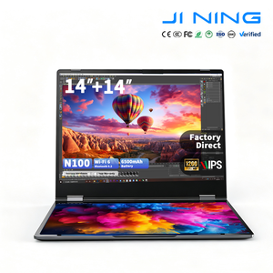 Ordinateur portable convertible 2-en-1 pliable à double écran 14+14 pouces Celeron N100 16 Go 512 Go SSD 11 Pro Nouveau Business Hfbook14/n100-918 - Product Image 1