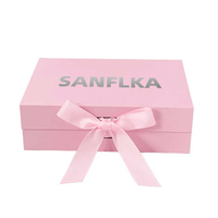 Boîtes en papier rose mat, carton rigide, logo estampé à chaud argenté, ruban, nœud, boîte cadeau de mariage, bijoux, vêtements, emballage de luxe