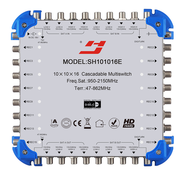CE Approved 10 in 24 Satellite Multiswitch Digital Satellite Receiver Diseqc 2.0