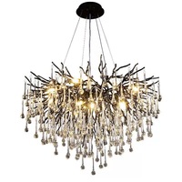 Lustre moderne en cristal, lustre LED, hauteur réglable, adapté à la salle à manger et à la chambre, noir, éclairage en forme de branche