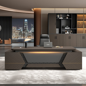 Conjunto de Escritorio Ejecutivo Moderno con Silla, Mesa de Oficina en Forma de L con Iluminación LED y Gabinete - Product Image 1