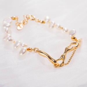 Freshwater <b>Opal</b> Pearl <b>Bracelet</b> 18K <b>Gold</b> Plated Irregular Minimalist Chain <b>Bracelet</b> for Women Fashion Jewelry Party Daily - Product Image 5