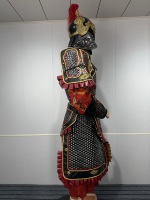 Armure complète en maille noire et rouge de général chinois de la dynastie Ming, tenue de reconstitution historique