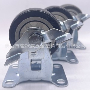 Roue industrielle à roulettes 75x32mm fixe avec frein, type à trou de boulon, bande de roulement robuste - Product Image 5