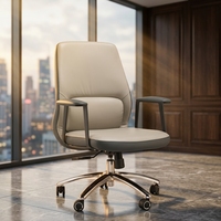 Chaise de bureau exécutive moderne à dossier mi-haut, ergonomique avec soutien lombaire, siège confortable réglable en cuir PU, pivotante pour personnel, tâches de bureau et télétravail