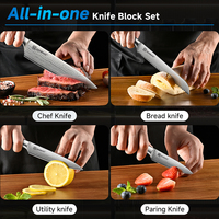Ensemble de couteaux de cuisine japonais en acier inoxydable Keemake, 15 pièces, manches en bois Pakka, design ambidextre, lames combinées de 3,5 à 8 pouces