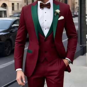 <span class=keywords><strong>Costume</strong></span> trois pièces ajusté pour <span class=keywords><strong>homme</strong></span> avec revers en pointe, tenue de soirée légère et formelle, en tissu polyester - Product Image 6