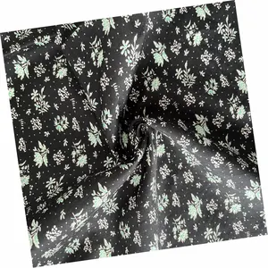 Classic Black Floral Printed Pattern Muslin Clothes Material Soft Pure Silk Cotton Fabric for Dress Sleepwear Kaftan