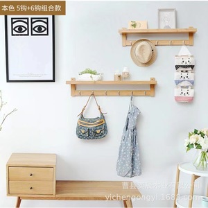 Wooden Coat Rack Wall Mounted With <b>Shelf</b> And <b>Hooks</b> For Entryway Storage Eco Friendly Rectangle Shape Customizable Size - Product Image 5