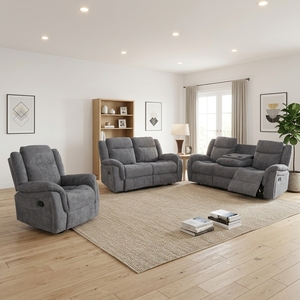 Ensemble de canapés inclinables en tissu gris moderne pour salon, design contemporain, meubles de maison - Product Image 1