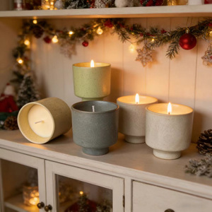 Bougies parfumées en pot en céramique mouchetée, bougies aromatiques en cire de soja naturelle, décoration de Noël pour la maison, cadeau style ferme, moucheté - Product Image 1
