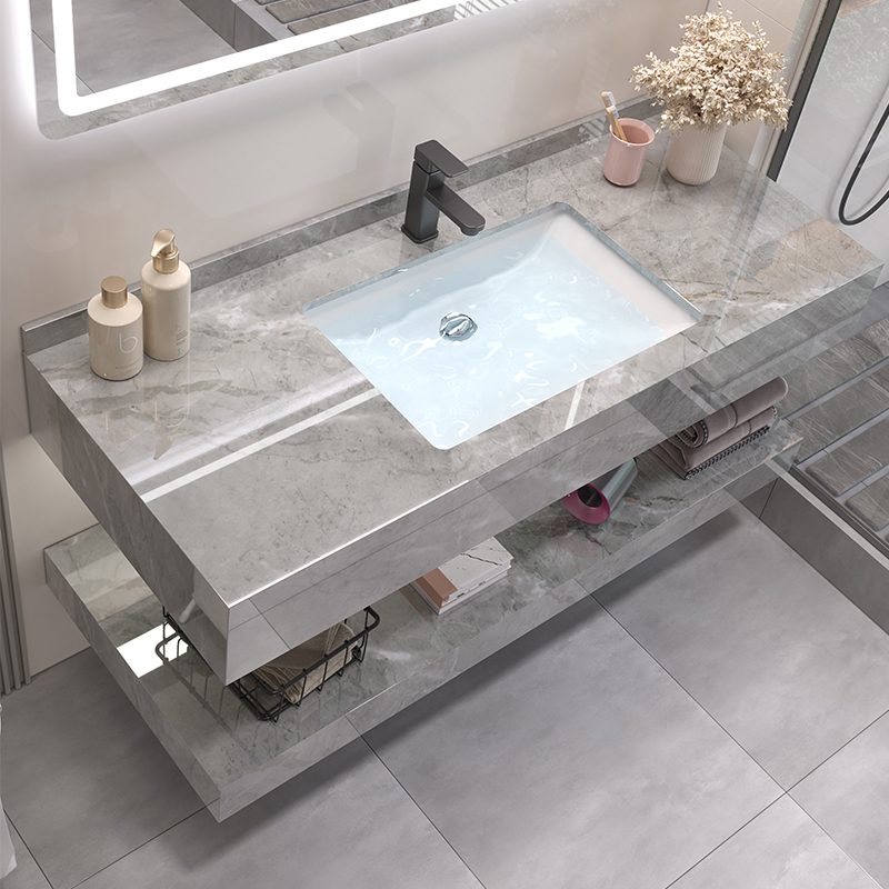 Luxury Modern for Bathroom Vanity Set with Smart Mirror and Side Cabinet Single Ceramic Basin for Bath Rooms