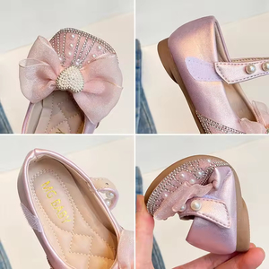 Chaussures de princesse à nœud et paillettes pour petites filles, style Mary Jane, pour mariage et fête - Product Image 3