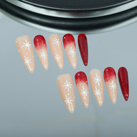 Uñas artificiales hechas a mano, copo de nieve blanco ojo de gato rojo, fábrica reutilizable de alta calidad al por mayor