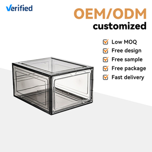 صناديق أحذية بلاستيكية قابلة للتكديس باللون الأسود/الأبيض صندوق أحذية شفاف قابل للطي مع مغناطيس - Product Image 4