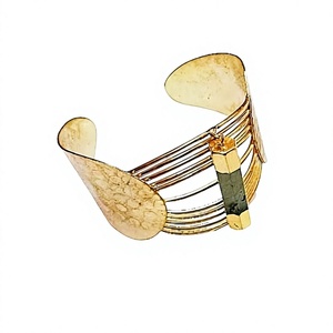 High Quality Gold-Plated Brass Metal Blue Agate Stone Classic Cuff Bracelet Fashion Jewelry Gift Party India Quality Handicrafts - Product Image 4