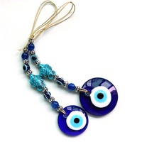 Pendentif porte-clés en cristal de verre bleu bohème turc grec avec œil maléfique, souvenirs de voyage pour filles, breloques de sac, amulette décorative murale