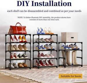 שטח קיבולת גדולה-חיסכון גדול-שעון שחור צר מתכת בעל 10 שכבות גבוהה מתלה מתלה נעל ארון בגדים - Product Image 4