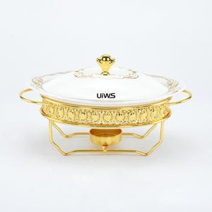 เซรามิกส์รูปไข่จาน Chafing 1.0/1.5/2.0L หรูหรามงกุฎทองชุดอุ่นอาหาร - Product Image 5