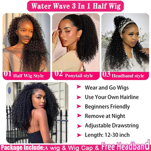 Media peluca Cabello humano virgen 200% Densidad Onda de agua Sin pegamento Desgaste Cuerda ajustable Sin costuras Flip Invisible Hairline HD Lace - Product Image 6