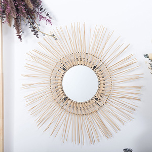 Rattan <b>Round</b> <b>Wall</b> <b>Mirror</b> Framed Colored Lens Decorative For Living Room Entryway Studio Home - Product Image 1