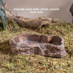 Bacs à nourriture et à eau pour reptiles, bacs de bain style roche en ciment Portland arrondi pour lézards, tortues, grenouilles, geckos et serpents - Product Image 3