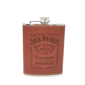 hip flask 7 once titolare Suppliers-Personalizzata In Acciaio Inox Fiaschetta di Whisky con cuoio avvolto