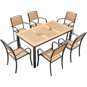 Juego de mesa de comedor de madera impermeable para jardín, mesa y sillas de comedor familiares, muebles de exterior modernos de madera para comedor al aire libre. - Product Image 3