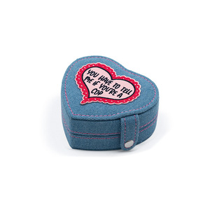 Portable en forme de coeur Denim velours bouton presse boîte de rangement motif personnalisé bijoux sac fourre-tout pour boucles d'oreilles - Product Image 2