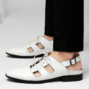 Sandales d'été en cuir véritable de vachette, à lacets, semelle extérieure en caoutchouc massif, doublure respirante en cortex, bout pointu, semelle souple - Product Image 4