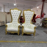 Chaises de Trône Roi et Reine à Dossier Haut, Luxe Royal Blanc et Or, Pour Mariage et Événements (Marié et Mariée)