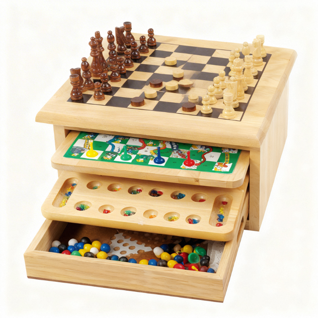 10 in 1 Multi-Party Games 10 Wood Board Table Games Chess Backgammon Checker Mikado Dominoes Ludo Poker Cribbage Dices Goose