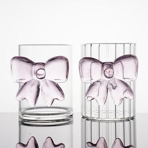 Taza de bebida de borosilicato alto, tazas de helado de jugo de whisky de vidrio transparente, tazas de vidrio de café frío únicas con lazo <span class=keywords><strong>rosa</strong></span> - Product Image 2
