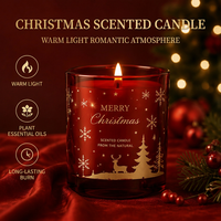 Joyeux Noël - Bougie parfumée en cire de soja écologique - Pot en verre rouge - Décoration d'intérieur - Design classique - Une mèche - Aromathérapie - Cadeau - 60