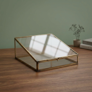 Caja de joyería de cristal con marco de Metal, organizador de almacenamiento cuadrado para accesorios, estuche de exhibición con tapa transparente decorativa - Product Image 3