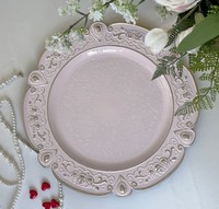 Assiettes de présentation réutilisables en plastique antique argenté blanc rose vert pour mariage, fête, dîner, table, 13 pouces, bord fleuri