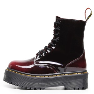 Women's Patent Leather <b>Boots</b> Lace-Up Round Toe Chunky Heel Anti-Slip Rubber Outsole All Seasons Solid Color Wholesale - Product Image 1