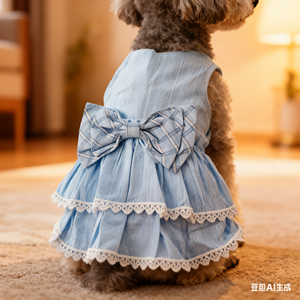 Pakaian Anjing Modis Musim Semi dan Musim Panas untuk Anak Anjing dari Desainer Anjing Profesional dan Kelas Atas Dilengkapi Pita - Product Image 4