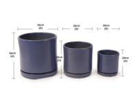 Set Pot Bunga Keramik Gaya Amerika Warna Biru Dongker Silindris Ramah Lingkungan dengan Lubang Drainase untuk Dalam dan Luar Ruangan