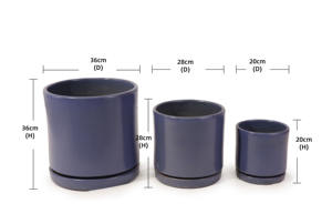 American Style Ceramic Flower Pot Planter <b>Set</b> Glossy Navy Blue Cylindrical Design Eco-Friendly Drainage Hole Indoor Outdoor - Product Image 3