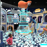 Equipo de Juegos Interior Comercial con Temática Espacial, LED de Neón, Tobogán de Múltiples Niveles, Piscina de Pelotas, Estructura Metálica, Tamaño Personalizado para Niños