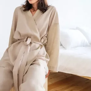 Autunno <span class=keywords><strong>donna</strong></span> pigiama a maniche lunghe alla moda Casual abito di lino di cotone con modello solido vendita caldo vestiti per la <span class=keywords><strong>casa</strong></span> - Product Image 4