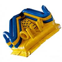 Mur d'escalade gonflable écologique en PVC de la marque DST bleu et jaune, combo d'obstacles interactif pour enfants, château gonflable avec jeu de lancer d'anneaux