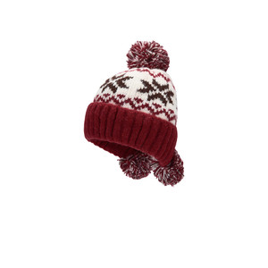 Gorros de Punto con Pompones y Diseño Festivo de Copos de Nieve Rojos y Blancos con Logotipo Personalizado - Product Image 1