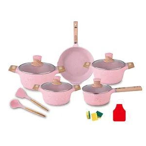 High Quality Induction Bottom None Stick Pot Set Pink Cookware Sets Free Shipping