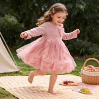 Robe trapèze en coton au crochet pour filles, personnalisable, plusieurs couleurs, manches longues, décoration florale, échantillon disponible en 7 jours |   Stock |   Enfants