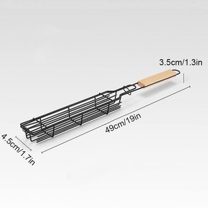 Portable Grilling Basket Outdoor Camping BBQ Rack with Wooden Handle for Barbecue Vegetables Barbeque Skewers <strong>Griller</strong> <strong>Tools</strong> - Product Image 2