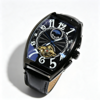 Montre mécanique automatique tonneau pour homme, bracelet en cuir, phase de lune, étanche, squelette, montre-bracelet pour homme d'affaires